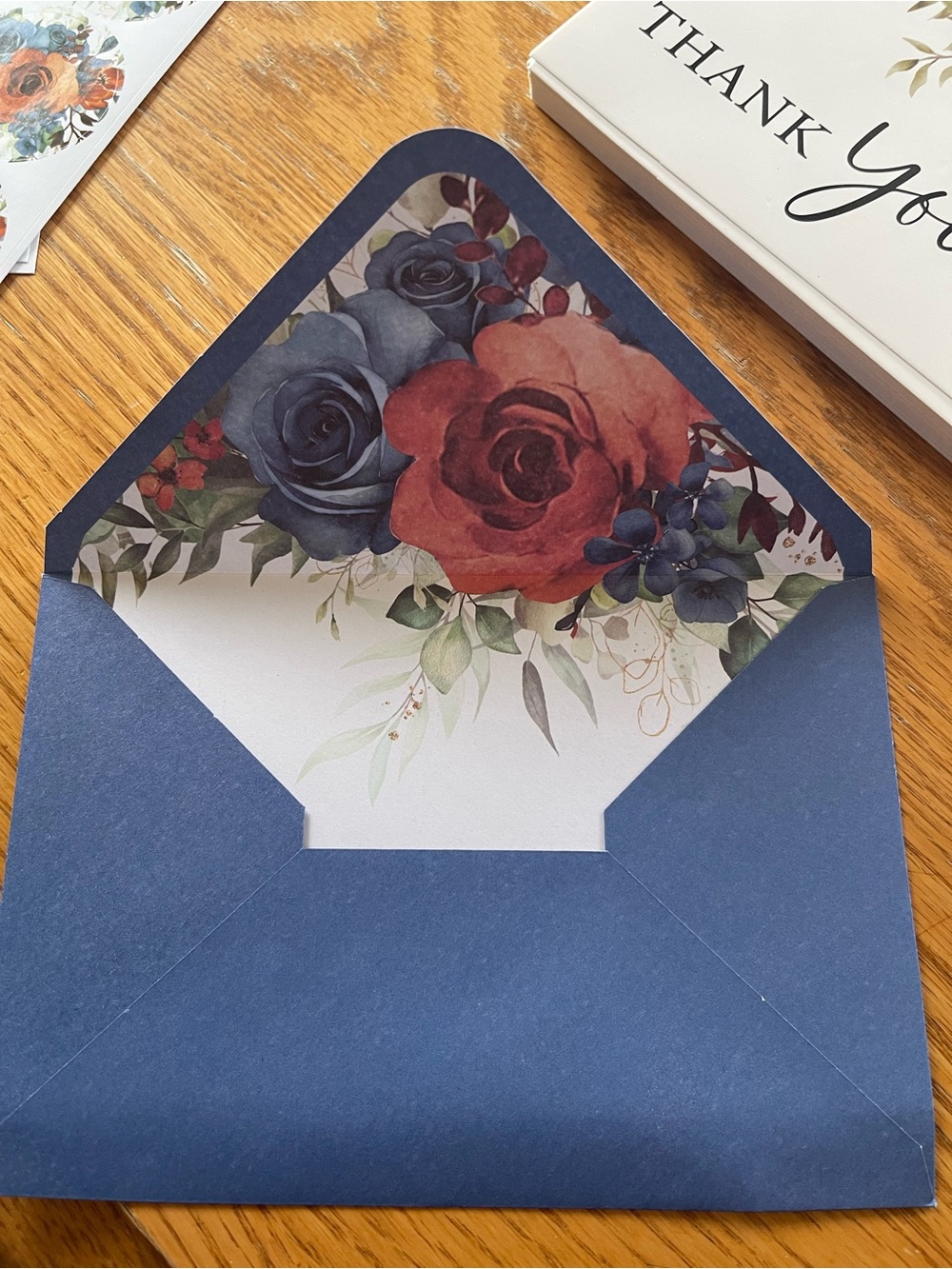 NEW Floral Thank You Card Set with Navy Envelopes - Orange & Blue. Set of 36 🌼 - Picture 4 of 5